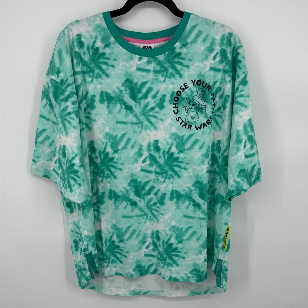 Star Wars Disney Green Teal Tie-Dye Top Women’s Medium Oversized Yoda